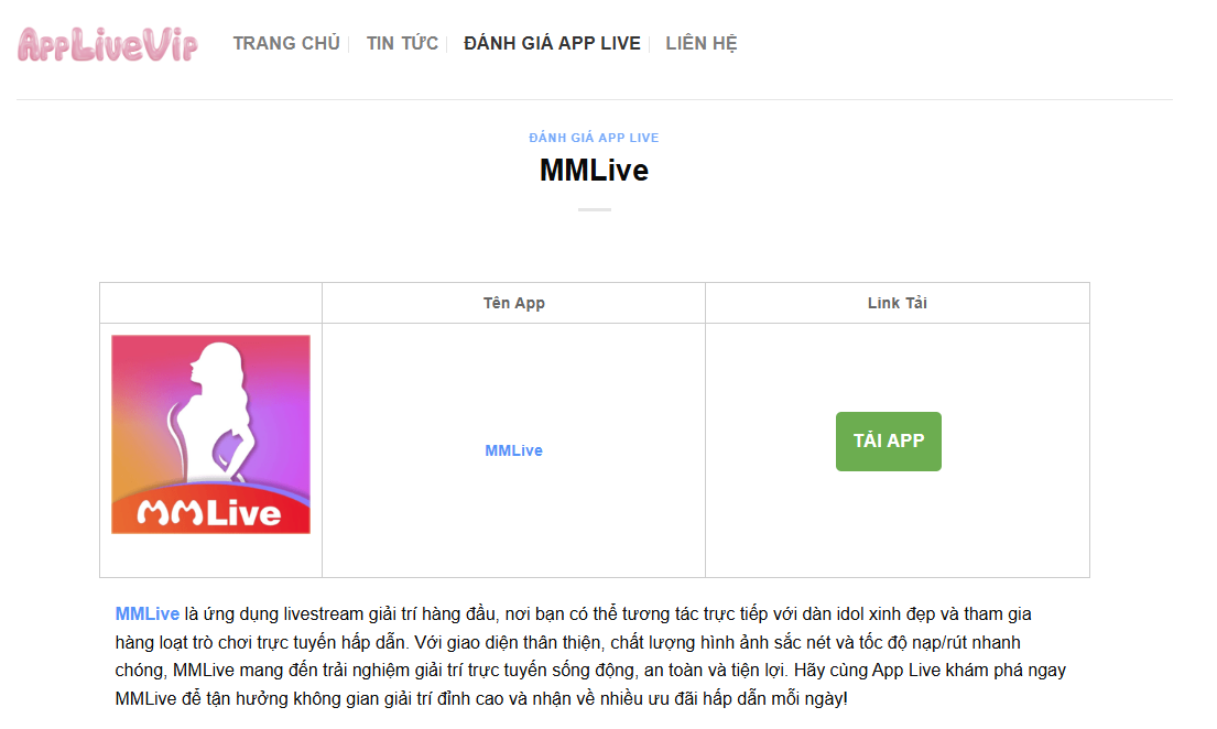 Tìm kiếm MMLive tại AppLive.Vip để tại app MMlive về máy